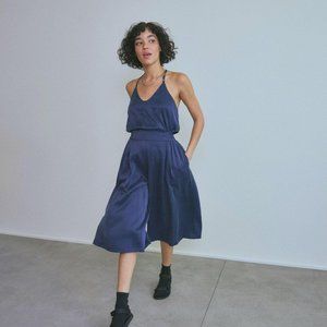 Lunya Washable Silk Wide Leg Crop Pant Set Deep Blue - Size S